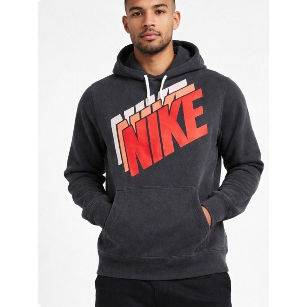 Nike Hoodie Womens L Black‎ Pullover Drawstring Graphic Logo Sweatshirt